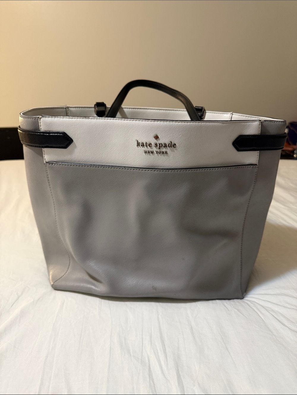 kate spade Gray, White & Black Leather-Trim Tote